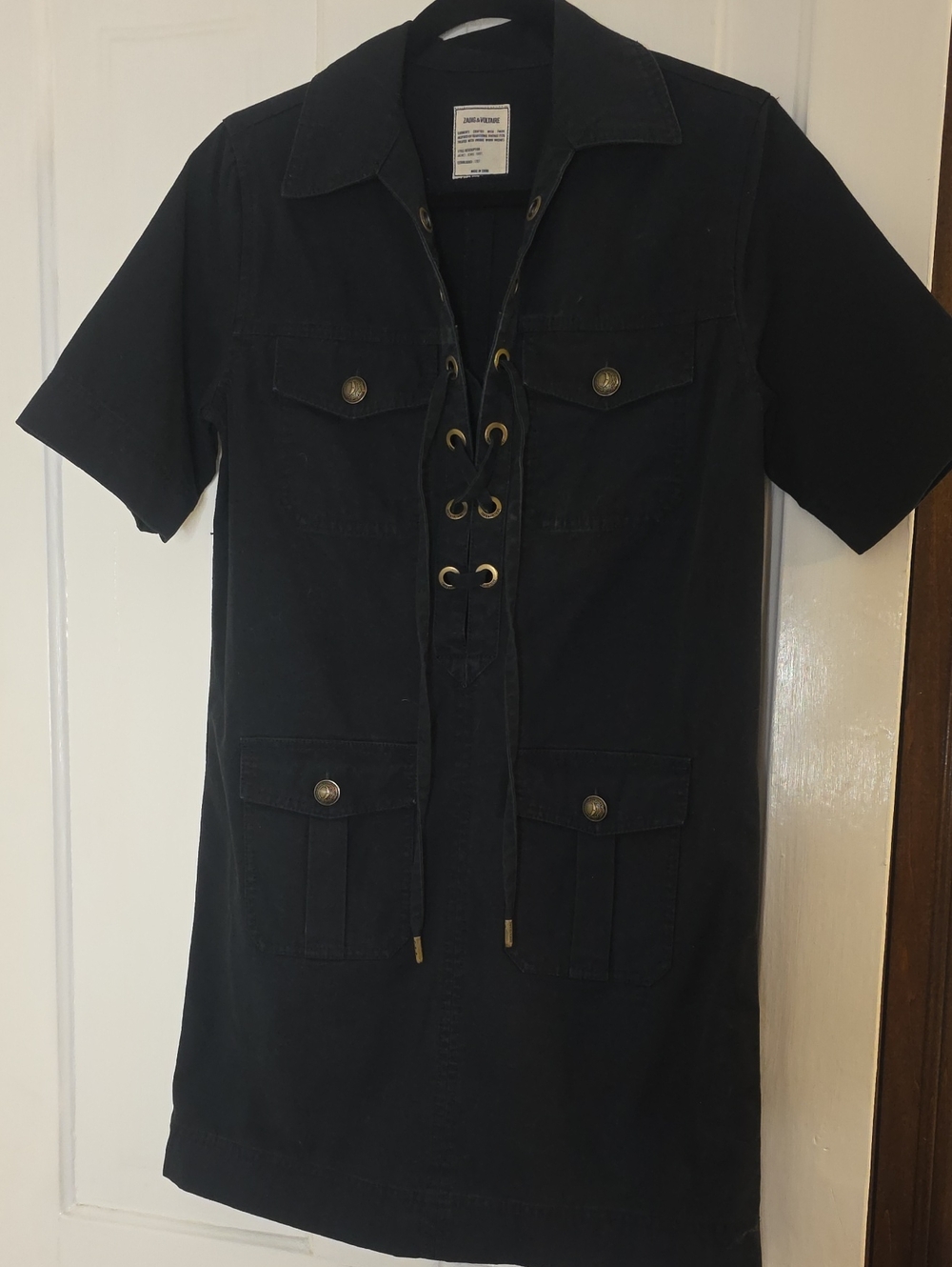 Zadig & Voltaire Black Lace-Up Utility Mini Dress